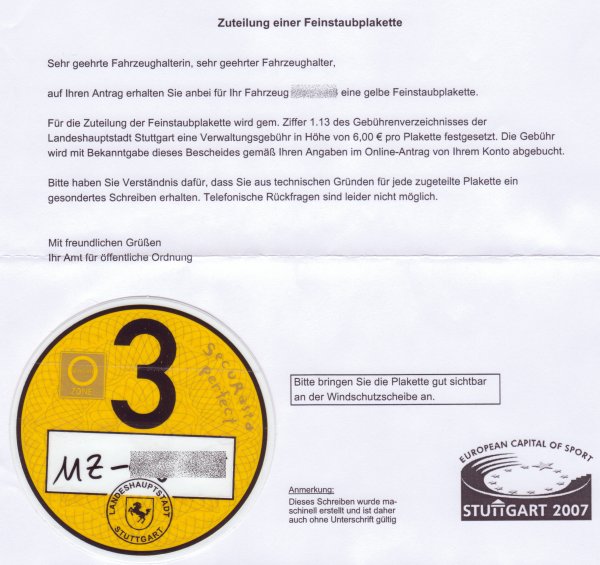 Feinstaubplakette